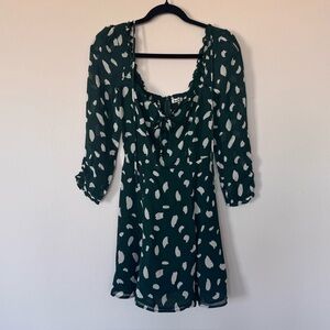 Reformation Size 0 Remy Dress Long Sleeve in Green and White Fen Print